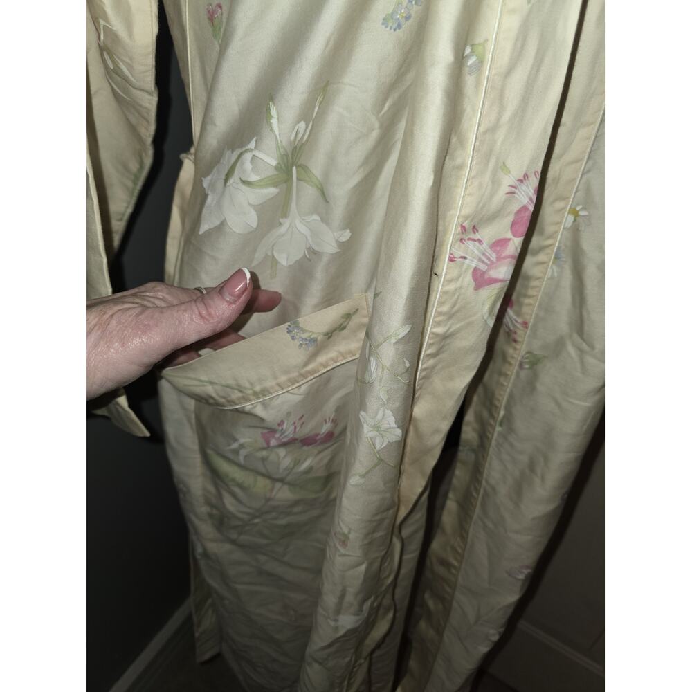 Vtg Yves Delforme Paris Butter Yellow Floral Robe Elegant Cottagecore Size L - Picture 3 of 12